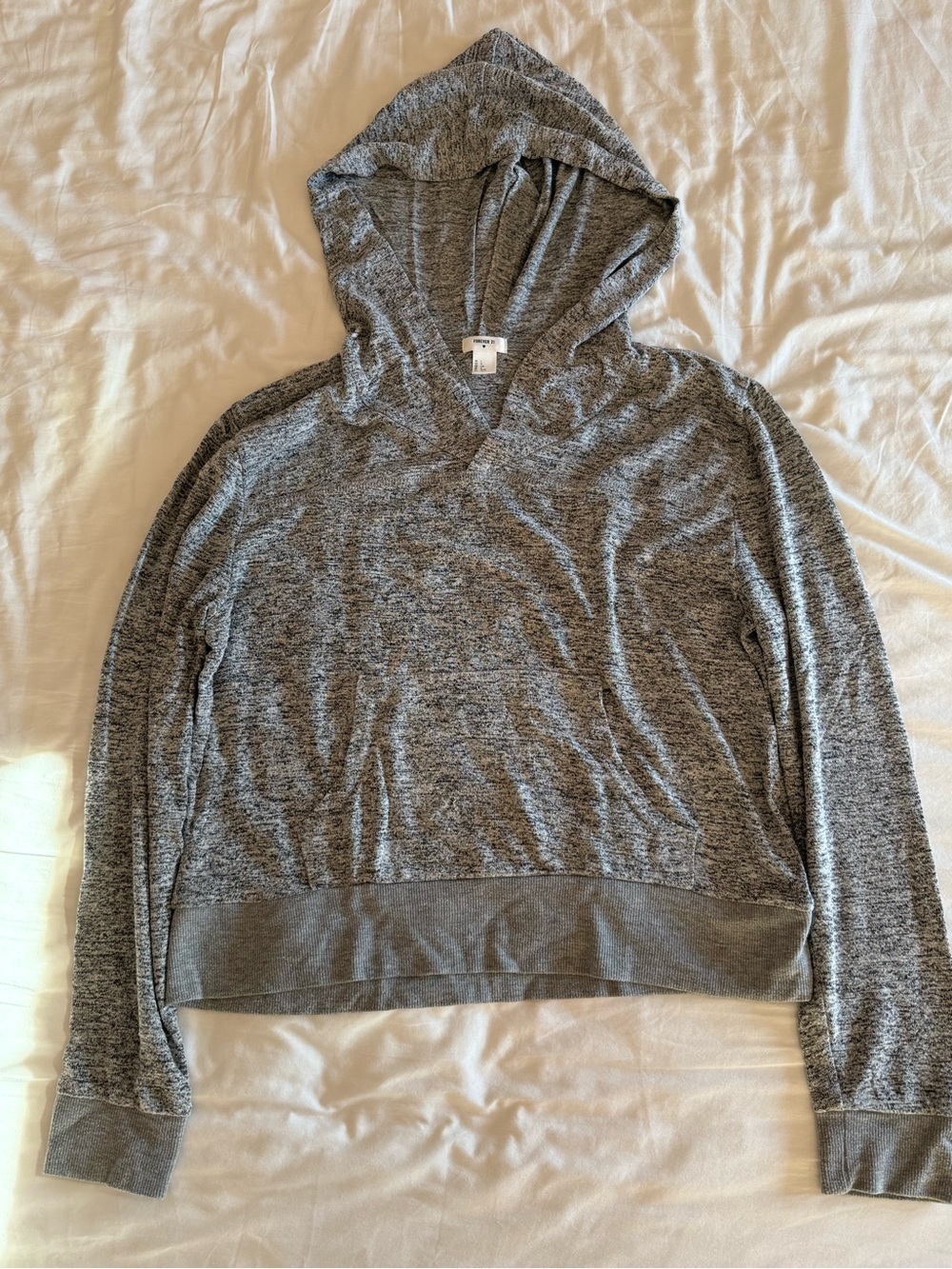 Forever 21 Gray Heather Lightweight Hooded Sweatshirt